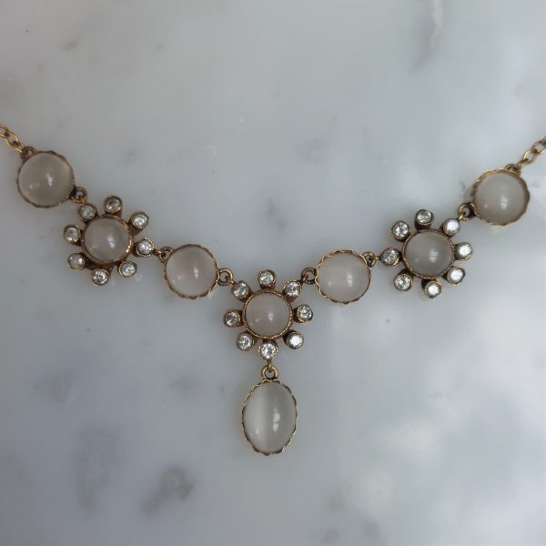Antique Victorian Moonstone and Diamond Necklace