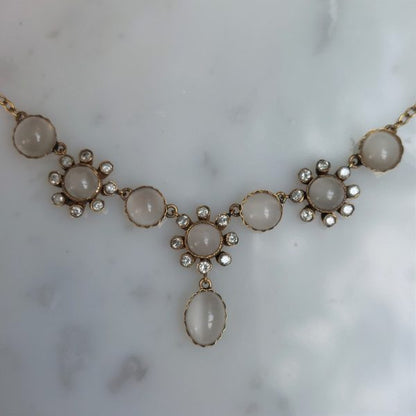 Antique Victorian Moonstone and Diamond Necklace