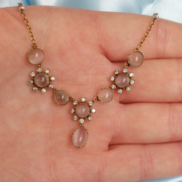 Antique Victorian Moonstone and Diamond Necklace