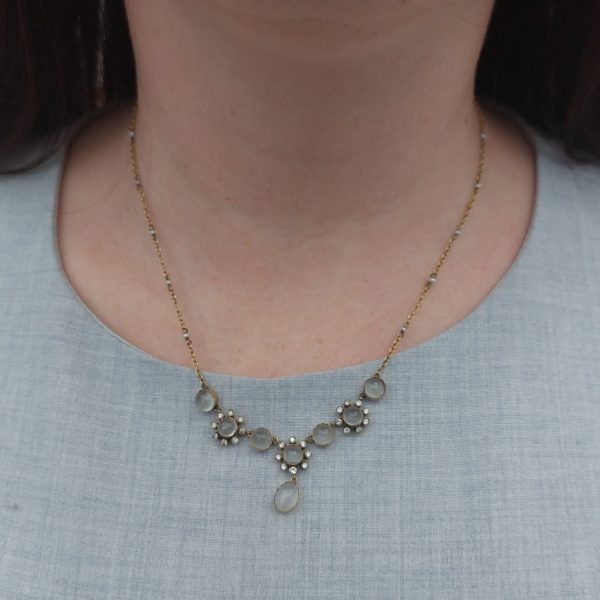 Antique Victorian Moonstone and Diamond Necklace
