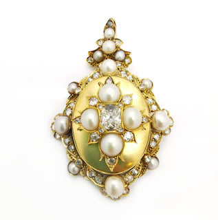 Antique Victorian Natural Pearl Diamond Gold Pendant