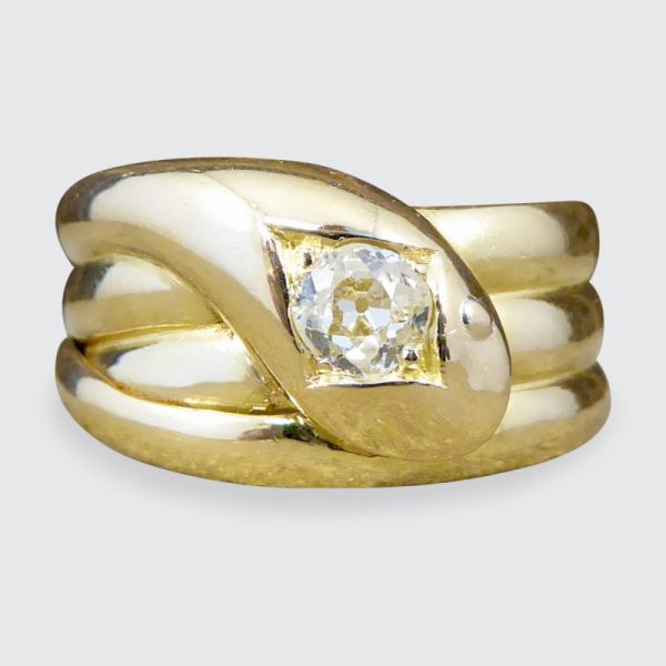 Antique Victorian Old Cut Diamond 18ct Gold Snake Ring