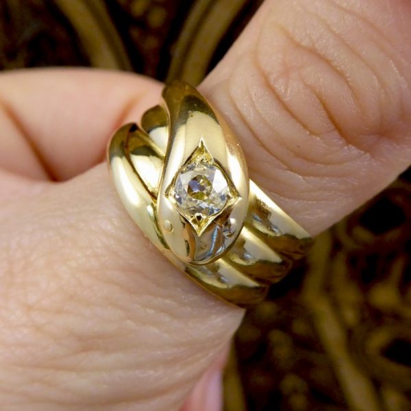 Antique Victorian Old Cut Diamond 18ct Gold Snake Ring