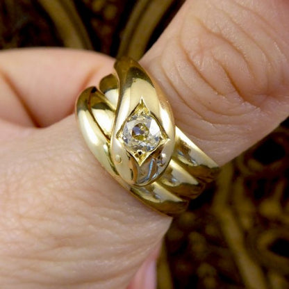 Antique Victorian Old Cut Diamond 18ct Gold Snake Ring