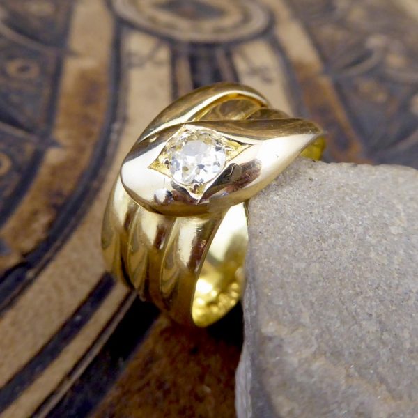 Antique Victorian Old Cut Diamond 18ct Gold Snake Ring