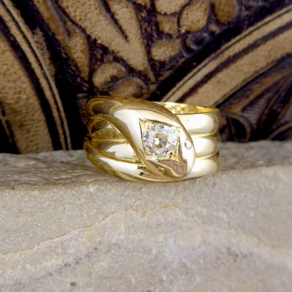 Antique Victorian Old Cut Diamond 18ct Gold Snake Ring