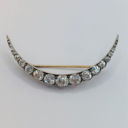 Antique Victorian Old Cut Diamond Crescent Brooch