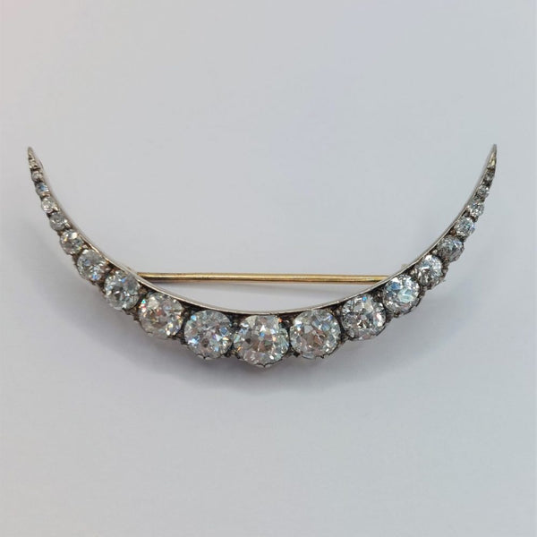 Antique Victorian Old Cut Diamond Crescent Brooch