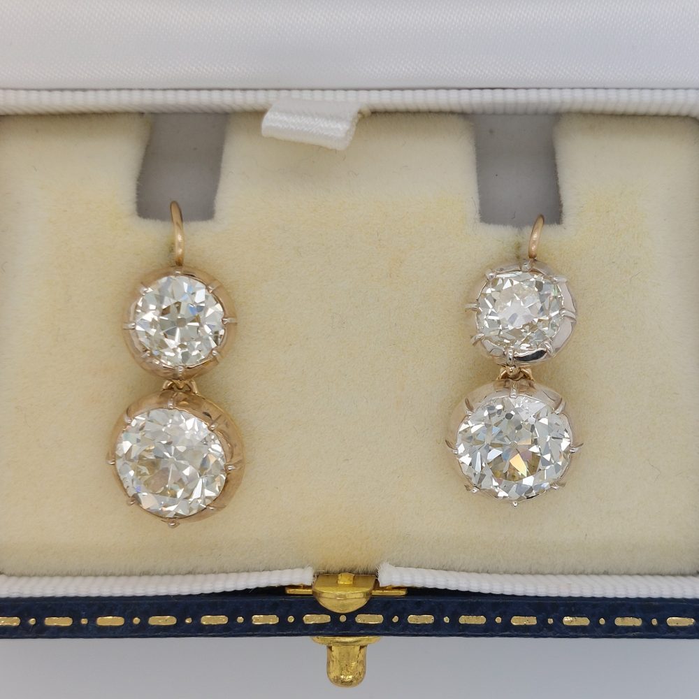 Antique Victorian Old Cut Diamond Drop Earrings, 12.50cts