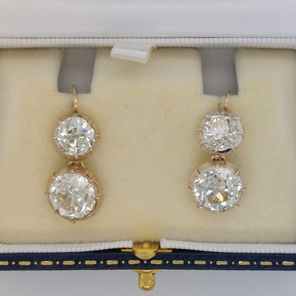 Antique Victorian Old Cut Diamond Drop Earrings, 12.50cts