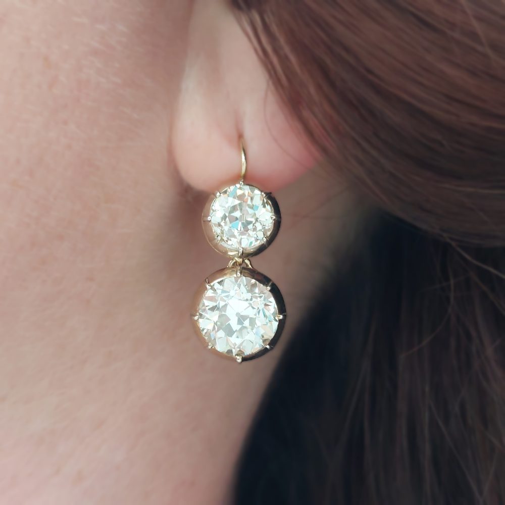 Antique Victorian Old Cut Diamond Drop Earrings, 12.50cts
