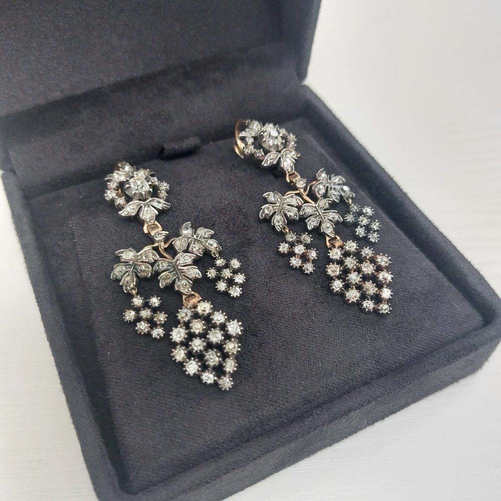 Antique Victorian Old Cut Diamond Drop Earrings, 3.75cts