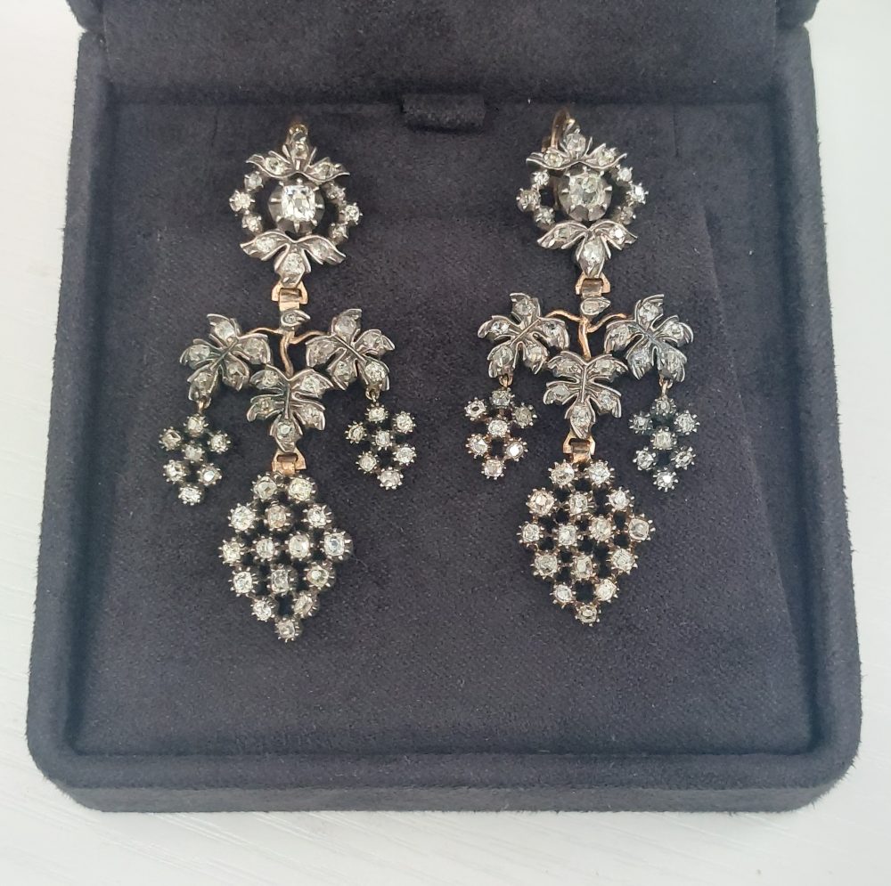 Antique Victorian Old Cut Diamond Drop Earrings, 3.75cts