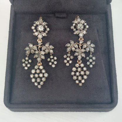 Antique Victorian Old Cut Diamond Drop Earrings, 3.75cts