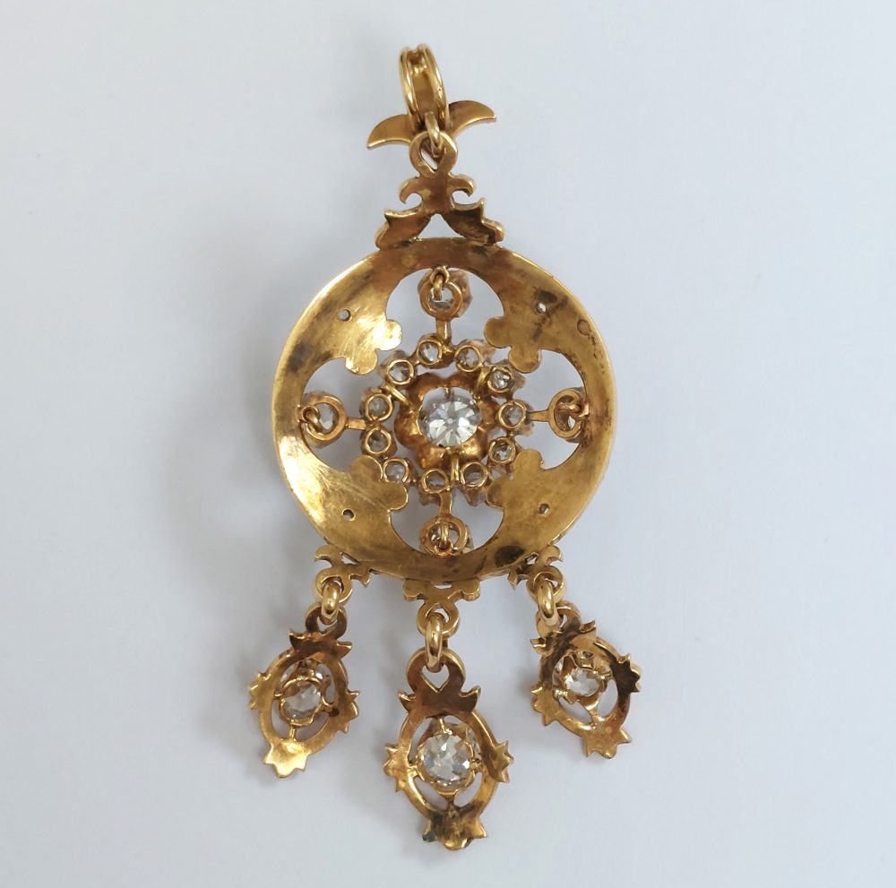 Antique Victorian Old Cut Diamond Holbeinesque Pendant Necklace