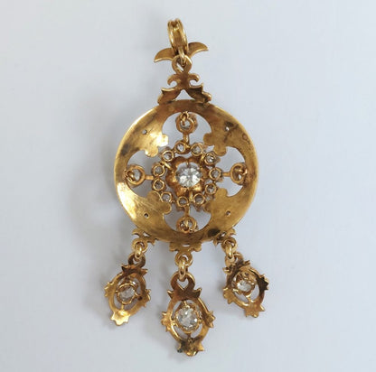 Antique Victorian Old Cut Diamond Holbeinesque Pendant Necklace