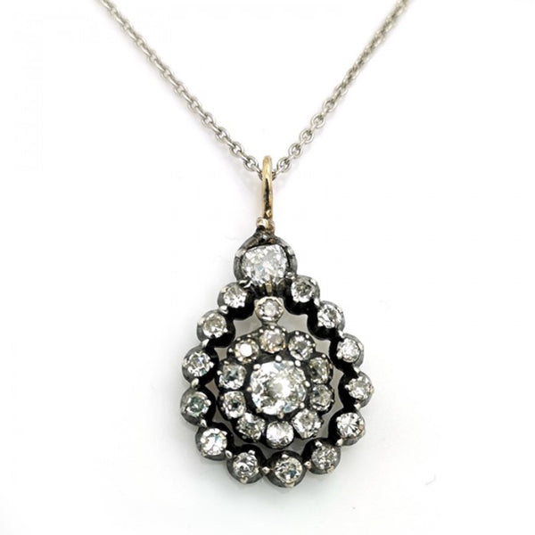 Antique Victorian Old Cut Diamond Pendant and Chain