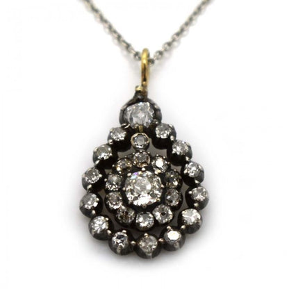 Antique Victorian Old Cut Diamond Pendant and Chain