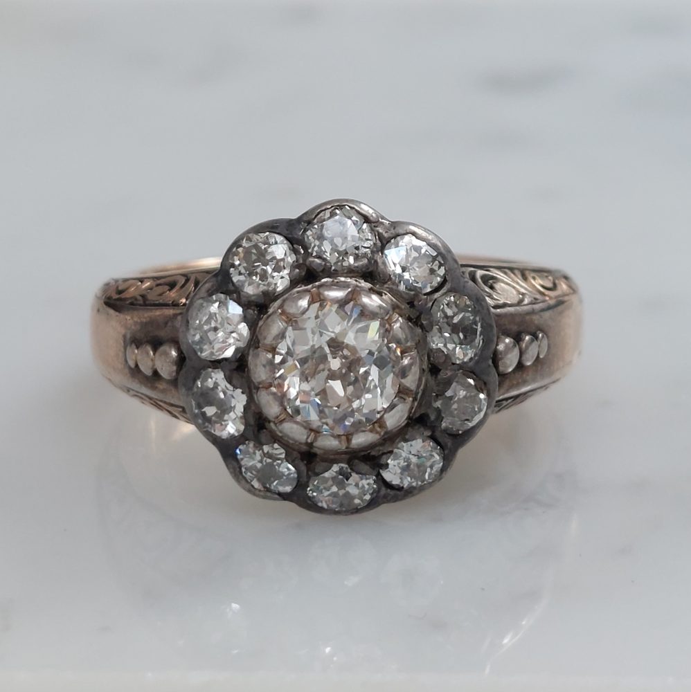 Antique Victorian Old Mine Cut Diamond Cluster Ring, 1.80ct