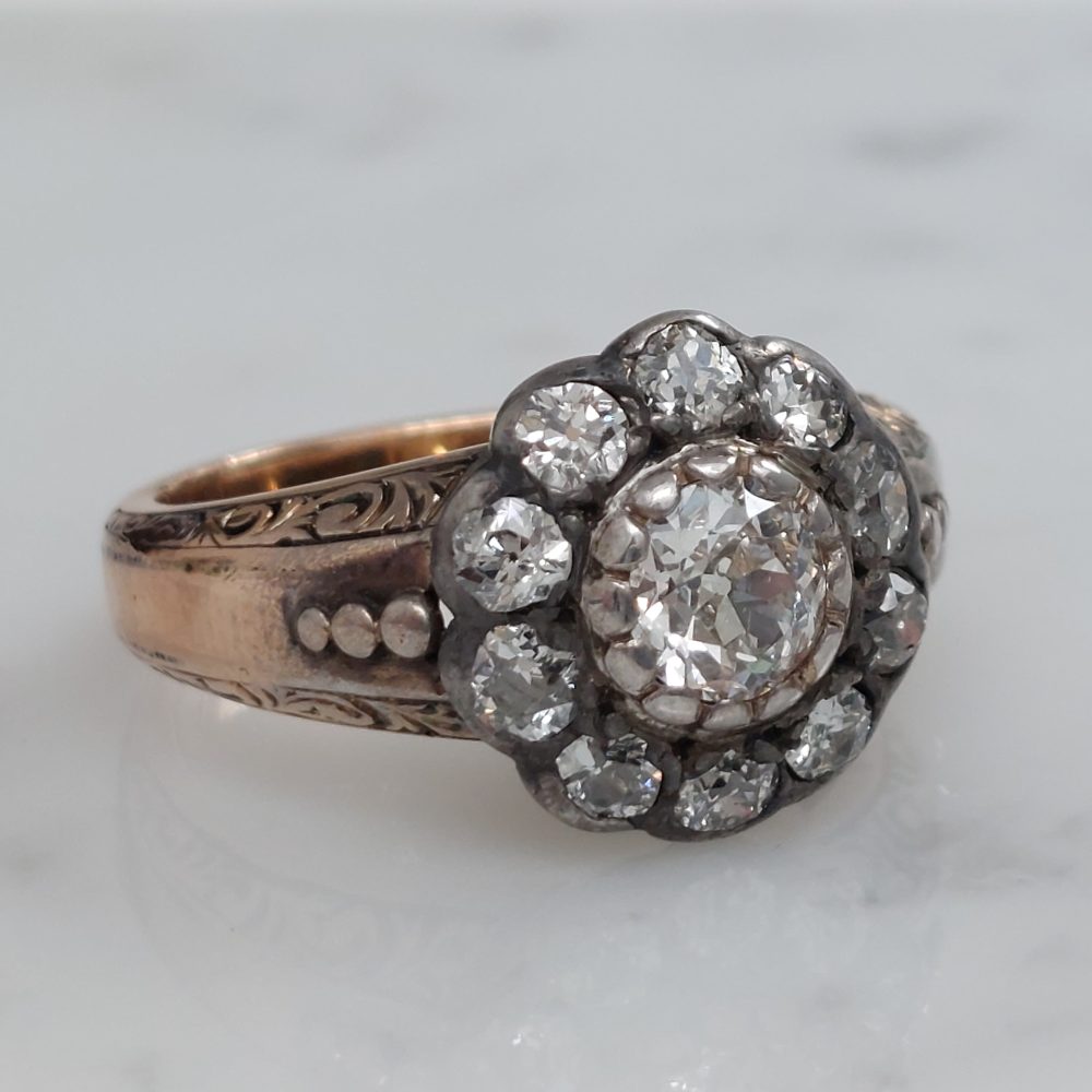 Antique Victorian Old Mine Cut Diamond Cluster Ring, 1.80ct