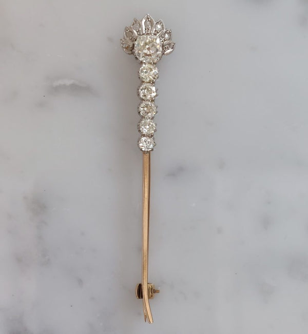 Antique Art Deco Old Mine Cut Diamond Pin Brooch, 1 carat