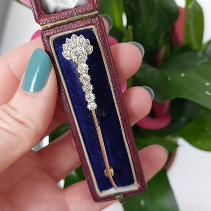 Antique Art Deco Old Mine Cut Diamond Pin Brooch, 1 carat