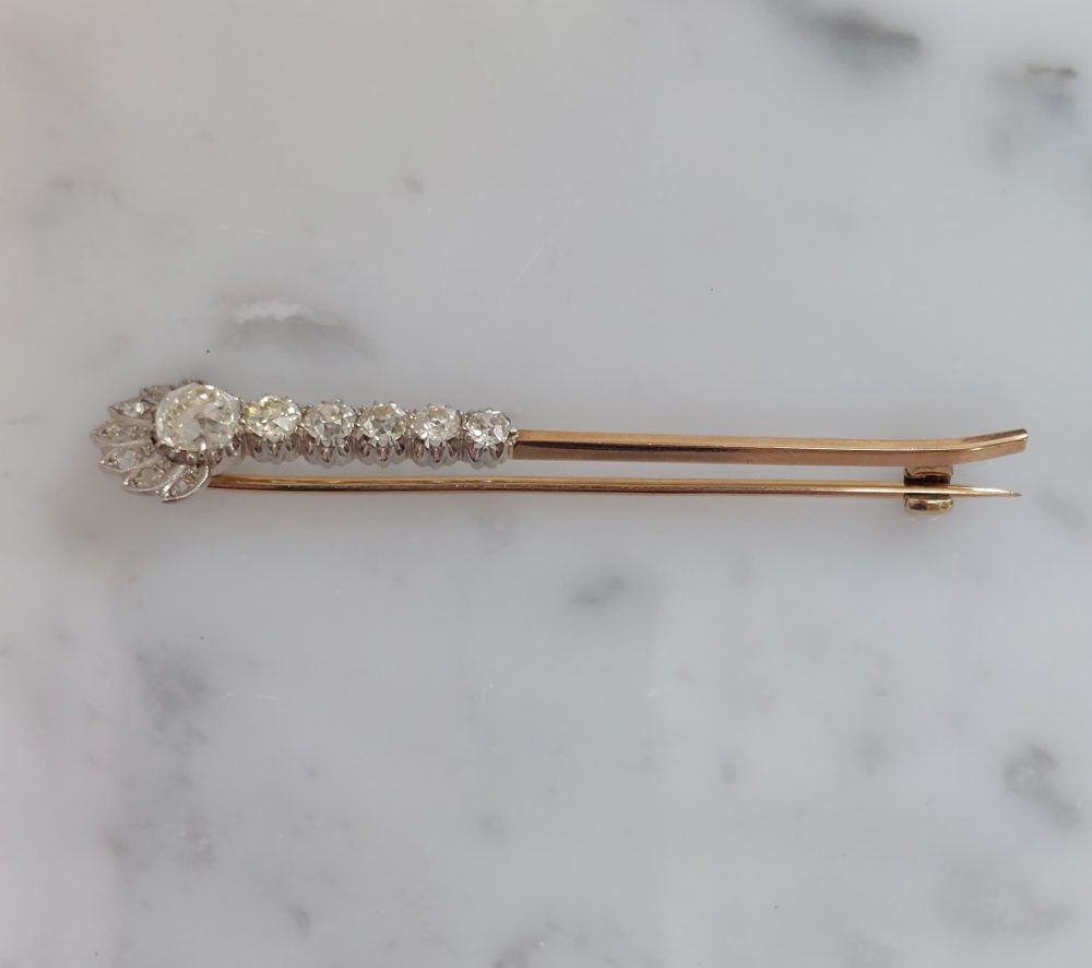 Antique Art Deco Old Mine Cut Diamond Pin Brooch, 1 carat