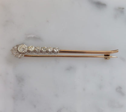 Antique Art Deco Old Mine Cut Diamond Pin Brooch, 1 carat