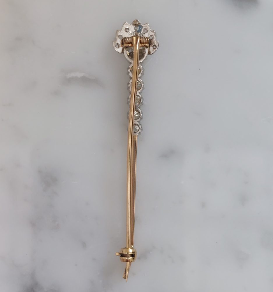 Antique Art Deco Old Mine Cut Diamond Pin Brooch, 1 carat