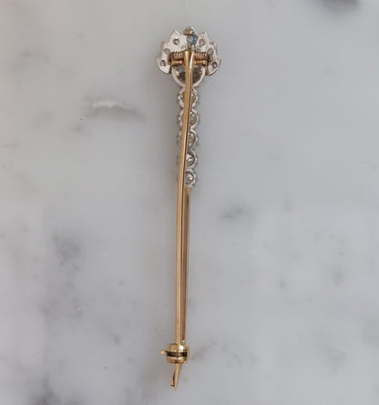 Antique Art Deco Old Mine Cut Diamond Pin Brooch, 1 carat