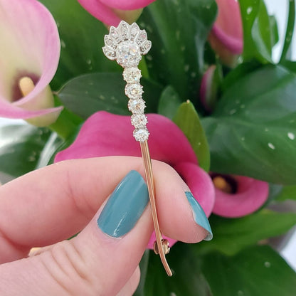 Antique Art Deco Old Mine Cut Diamond Pin Brooch, 1 carat