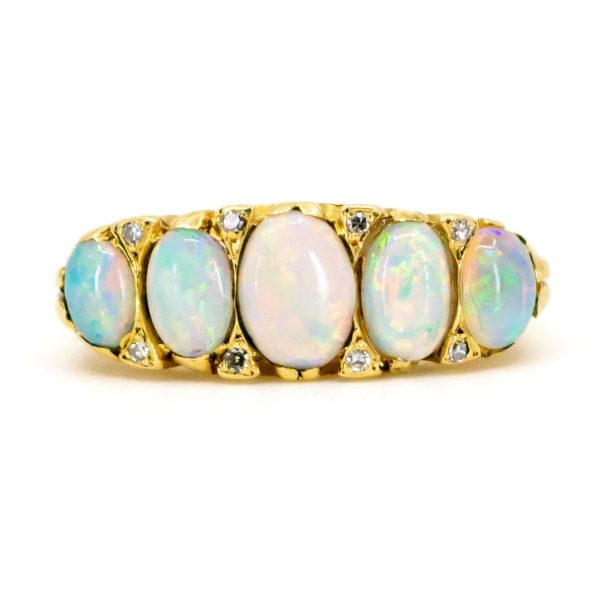 Antique Victorian Opal & Diamond Five Stone Ring