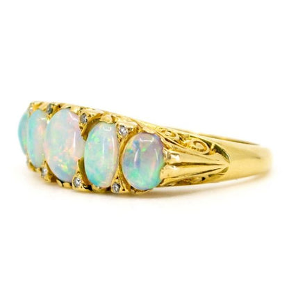 Antique Victorian Opal & Diamond Five Stone Ring
