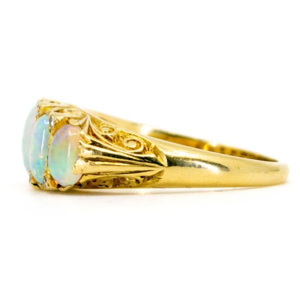 Antique Victorian Opal & Diamond Five Stone Ring