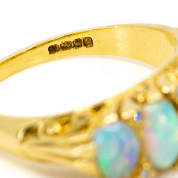 Antique Victorian Opal & Diamond Five Stone Ring