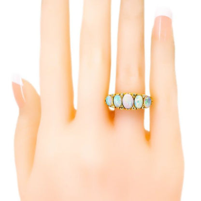 Antique Victorian Opal & Diamond Five Stone Ring