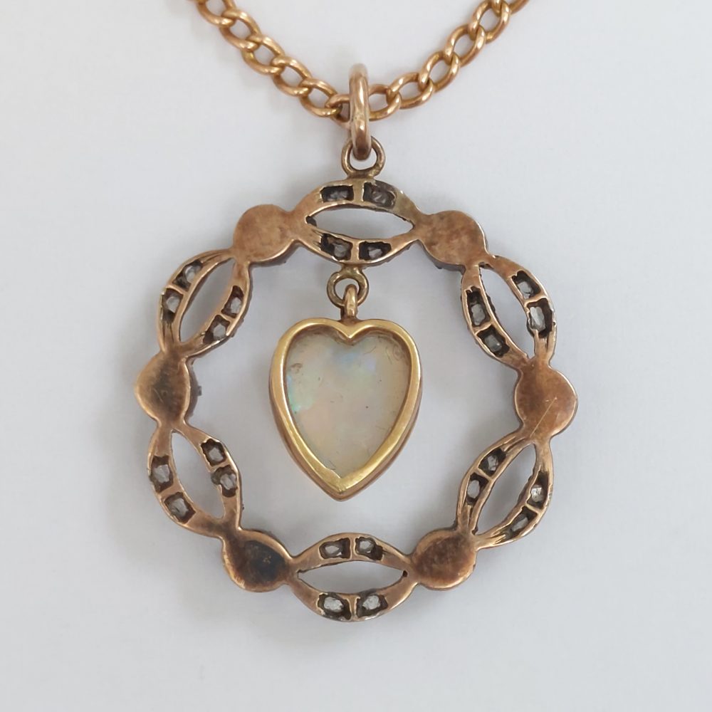 Antique Victorian Opal Heart Sapphire and Diamond Pendant