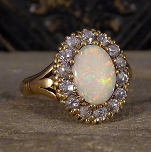Antique Victorian Opal and Diamond Cluster Ring