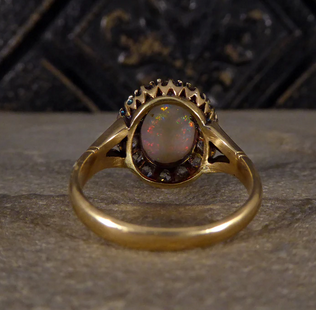 Antique Victorian Opal and Diamond Cluster Ring