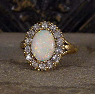 Antique Victorian Opal and Diamond Cluster Ring