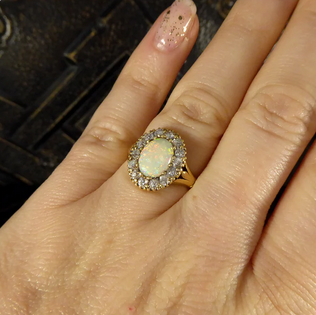 Antique Victorian Opal and Diamond Cluster Ring