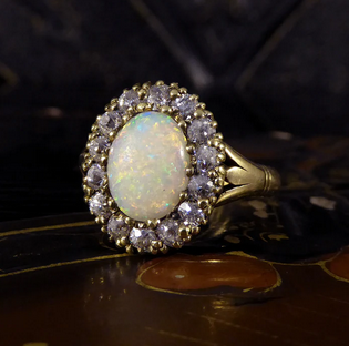 Antique Victorian Opal and Diamond Cluster Ring