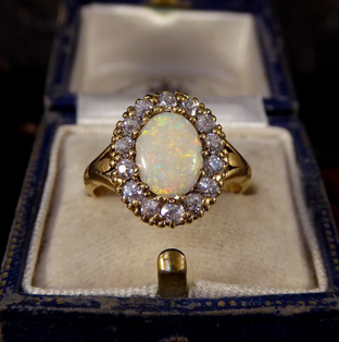 Antique Victorian Opal and Diamond Cluster Ring
