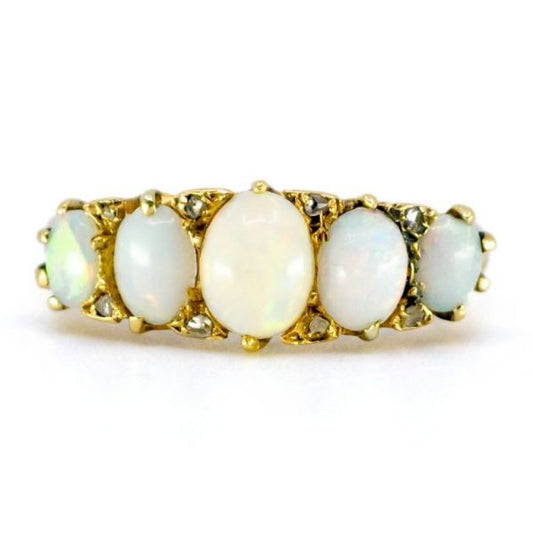 Antique Victorian Opal and Diamond Gold Carved Hoop Ring