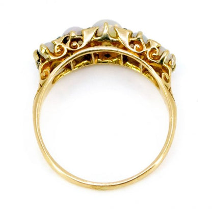 Antique Victorian Opal and Diamond Gold Carved Hoop Ring