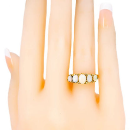 Antique Victorian Opal and Diamond Gold Carved Hoop Ring