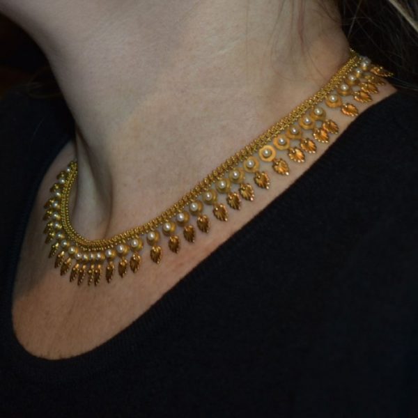 Antique Victorian Pearl Gold Fringe Necklace