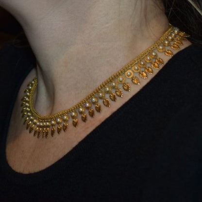 Antique Victorian Pearl Gold Fringe Necklace