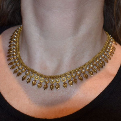 Antique Victorian Pearl Gold Fringe Necklace