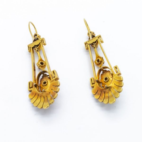 Antique Victorian Pearl Ruby Diamond Gold Earrings